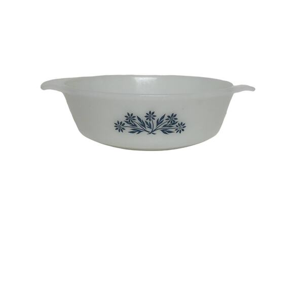 Vintage Anchor Hocking Casserole Dish Blue Cornflower Fire King Milk Glass 1 Qt - Picture 13 of 16
